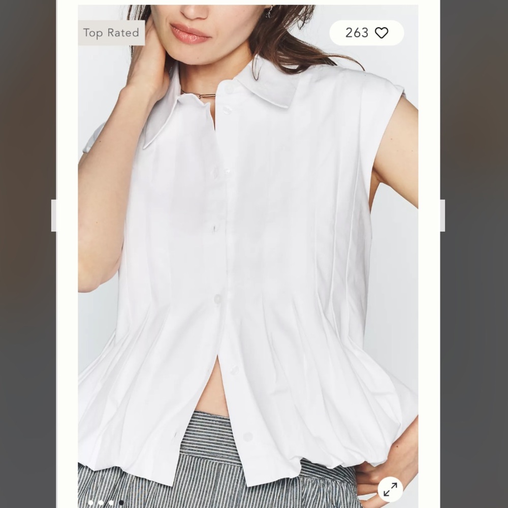 Maeve Sleeveless Pleated Bubble-Hem Buttondown Top